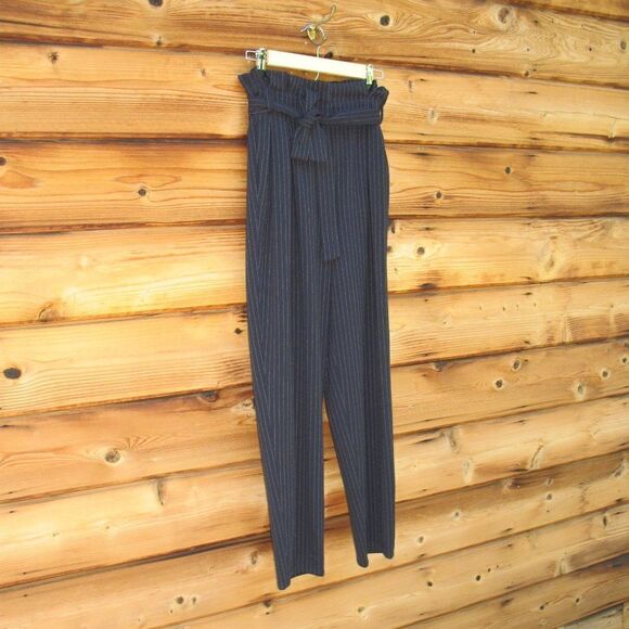 High Waist Black Tapered Leg Striped Pants - Picture 2 of 8